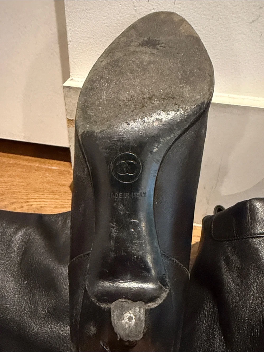 Chanel Classic Black Knee-High Leather Boots